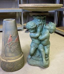 lot 126 image: Cherubs Garden Birdbath and Cardinal Birdbath Base
