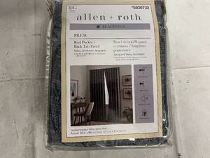 lot 123 image: 84in Allen and Roth Blackout Curtains - Navy Jacobean