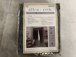 lot 124 image: 84in Allen and Roth Blackout Curtains - Navy Jacobean