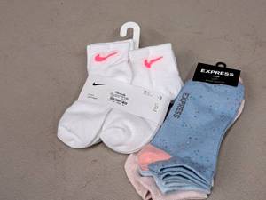 lot 346 image: Womens Socks - (1) Nike Socks 6-pack Size X-Small, (1) Express Socks 3-pack Size 6-10