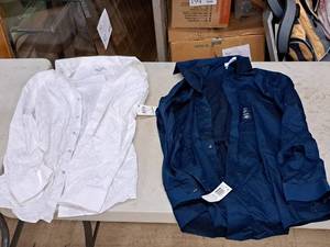 lot 391 image: Lot of (2) Size 16-12 Mens Button-Up Dress Shirts - Calvin Klein Slim Fit, Bar III Slim Fit Stretch