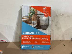 lot 180 image: Vibrant Life Double Door Metal Wire Dog Crate with Leak-Proof Pan and Divider