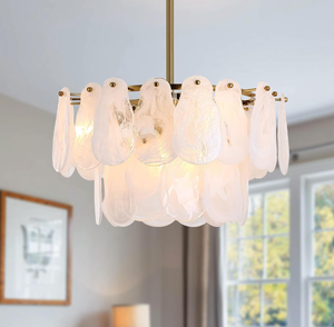lot 21 image: Modern Gold Chandeliers, Luxury Cloud Glass Light Fixture, 2-Layer Round Ceiling Han