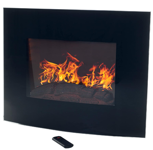 lot 91 image: Wall Mounted Electric Fireplace - Curved Glass Heater with Log Fuel Effect