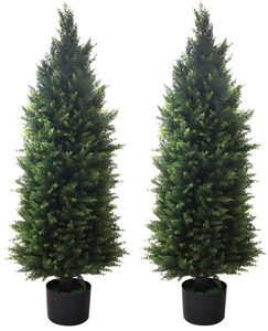 lot 94 image: LOT OF 2 Artificial Topiary Tree - Beautiful Realistic Faux Cedar Pines