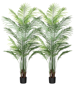lot 145 image: LOT OF 2 CROSOFMI Artificial Areca Palm Plant Fake Palm Tree with 13 Leaves Faux Yellow Palm