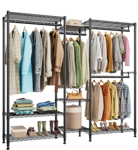 lot 203 image: S7 Garment Rack Heavy Duty Clothes Rack with 8 Shelves & 4 Hang Rods, Freestanding Metal Clothing Rack for Hanging Clothes