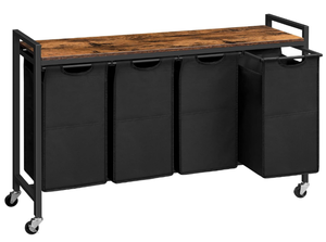 lot 216 image: HOOBRO Laundry Sorter 4 Sections, Laundry Hamper, Laundry Basket with Wheels