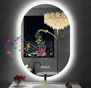 lot 219 image: Sbagno LED-Oval-Bathroom-Mirror with Bluetooth Speaker, Wall-Mounted-Lighted-Mirror