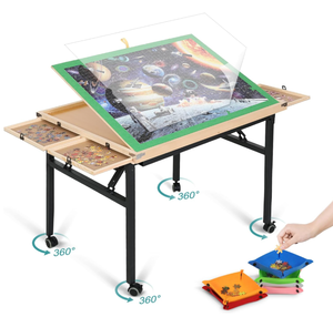 lot 451 image: Puzzle Table 1500 Piece, 3-Angle Adjustable Jigsaw Puzzle Table with Drawers