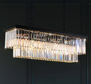 lot 314 image: SILJOY 40 in. Modern Crystal Chandelier 7-Light Black Rectangle 2-Tier Island Pendant Lighting For Dining Room