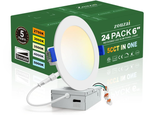 lot 316 image: 24 Pack 6 Inch Ultra-Thin LED Recessed Ceiling Light with Junction Box 5CCT Adjustable Dimmable Can-Killer Downlight