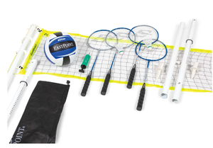 lot 319 image: EastPoint Sports 2-in-1 Volleyball and Badminton Set, Adjustable Height Net Set, Includes 4 Rackets, 2 Shuttlecocks, and 1 Volleyball