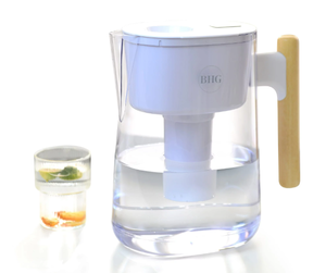 lot 326 image: White BHG Water Filter Pitcher, 10 Cup, Brita Compatible, Wooden Handle