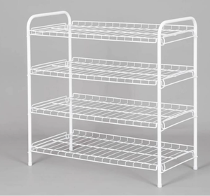 lot 361 image: Mainstays 4-Tier Steel Wire Shoe Organizer, Holds up to 12 Pairs, Arctic White
