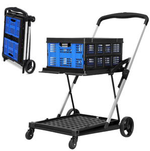lot 72 image: Tier Folding Shopping Cart with Wheels, Collapsible Service Cart with Storage Crate