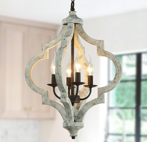 lot 73 image: PHILOMENA Wood French Country Farmhouse Chandeliers for Dining Room
