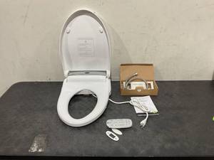 lot 50 image: LEIVI Smart Bidet Toilet Seat with Wireless Remote and Side Panel, Multiple Spray Modes, Adjustable Heated Seat, Warm Water and Air Dryer, Auto LED Nightlight, Elongated