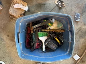 Tote of Misc Hand Tools, Power Tools, Battery Charger and More