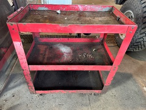 Red Metal Rolling Cart with Three Shelves