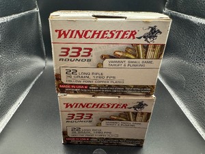 Winchester 22 Long Rifle Rounds, Two Boxes, 333 Rounds per Box