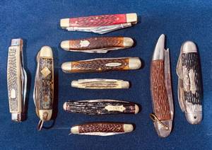 lot 53 image: COLLECTION OF KNIVES INCLUDING SOME WITH BONE, COMPOSITE, DETAILING.