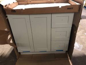 Glacier Bay Bannister 37 in. W x 19 in. D x 35 in. H Single Sink Bath Vanity in Pearl Gray with White Cultured Marble Top Customer Returns See Pictures