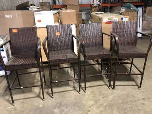 PE Wicker Patio Outdoor Bar Stool Counter Height Barstools with Armrests  (4-Pieces) Cushions Not Included    Customer Returns See Pictures