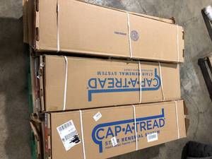 7 Boxes of Cap A Tread Aiden PlatinmAlberta SprcBaneberry Ok 47in.Lx12.15in.Wx1.69in.T Laminate Stair Tread and Reversible Riser Kit   Customer Returns See Pictures