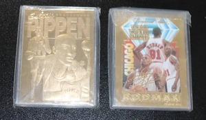 lot 49 image: Dennis Rodman & Scottie Pippen 23K Gold Card Lot  2 Cards