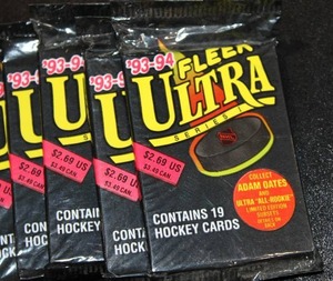 lot 58 image: 1993-94 Fleer Ultra Hockey Unopened Pack Lot  8 Packs