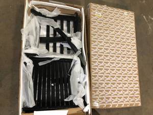JONATHAN Y Seagrove Farmhouse Classic Slat-Back 350 lbs. Support Acacia Wood Outdoor Rocking Chair, Black Customer Returns see Pictures