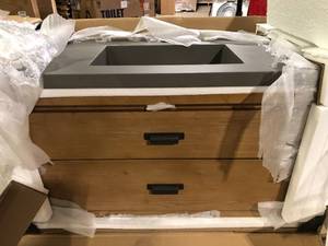 Kane 36 in. W x 18.5 in. D Bath Vanity in Weathered Fir with Concrete Vanity Top in Gray with Gray Basin by Ari Kitchen and Bath Customer Returns see Pictures