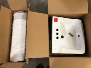 Glacier Bay Aragon 19 in. Rectangular Vitreous China Bathroom Sink in White and Pedestal    Customer Returns see Pictures