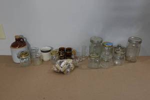 lot 135 image: Mason Jars, Mugs, Flask and Corks