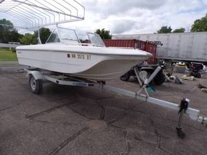 lot 6A image: 1973 Mark Twain Boat with Trailer and  150 Mercruiser inboard Motor