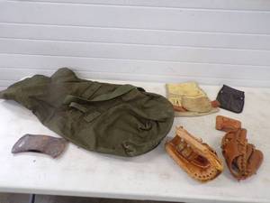 lot 106 image: Duffle Bag, Ball Gloves, Axe Head and Tool Belts