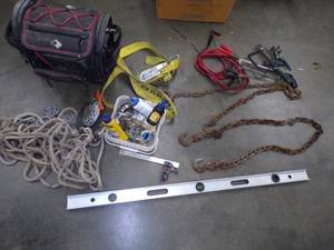 lot 110 image: Tool Bag, Chains, Jumper Cables and more