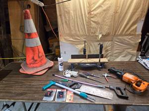 lot 221 image: Traffic Cones, Reciprocating Saw, Miter Box, File and Other Hand Tools