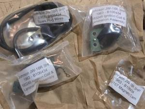lot 268 image: 1963 Johnson JW-18R 3HP Vintage Boat Motor Parts Ignition Coil and Lamination Assbly, Magneto Cam, Plug Wires