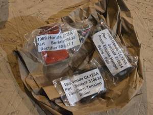 lot 304 image: 1969 Honda CL125A Rectifier, Front Engine Hanger Bolts, Cam Chain Tension Roller