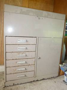 Table top tool cabinet full of parts