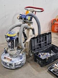 lot 39 image: National Flooring Equipment Panther Planetary Floor Grinder 8274 with Box of Attachments