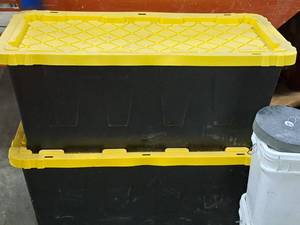 lot 243 image: Lot of (2) Plastic Tote Bins with Lids