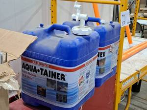 lot 297 image: Lot of (2) Reliance Aqua-Tainer 7-Gallon Plastic Water Cans