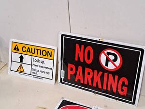 lot 300 image: Metal NO PARKING Sign and Plastic CAUTION Sign