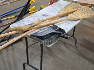 lot 359 image: (3) Brooms and (2) Dust Pans