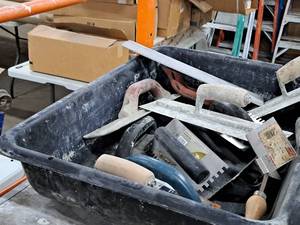 lot 444 image: Mixing Pan with (10) Assorted Masonry Tools