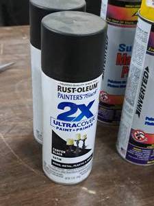 lot 523 image: Lot of (2) Rust-Oleum Canyon Black Satin Spray Paint Aerosol Can