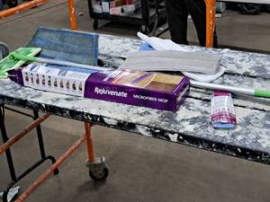 lot 619 image: Lot of  Assorted Cleaning Supplies - (2) Mops with Extra Pads, Swiffer Mops